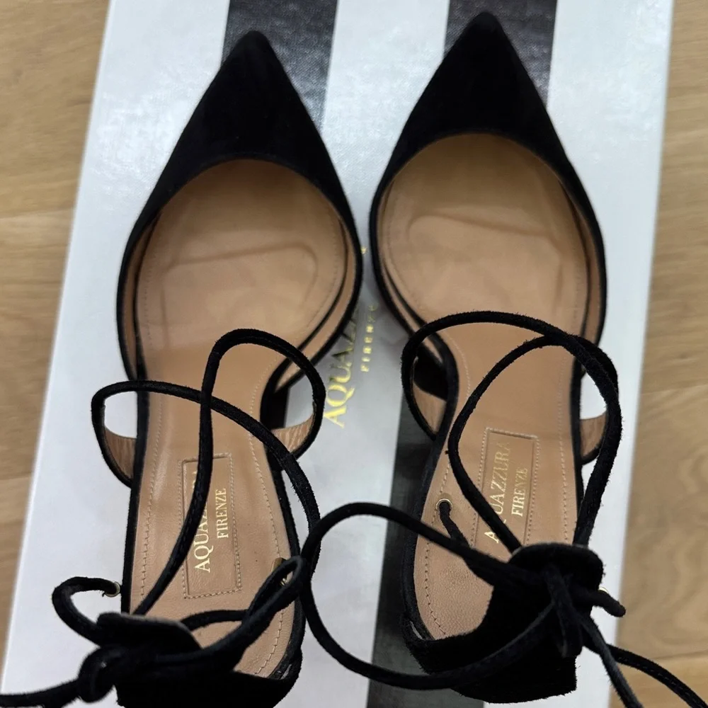 Aquazzura Very Matilde 85mm Black Suede Pumps Size 37.5 - Picture 5 of 11
